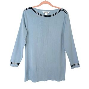 Exclusively Misook Light Blue Knit Tunic Sweater Boatneck Nautical Coastal M